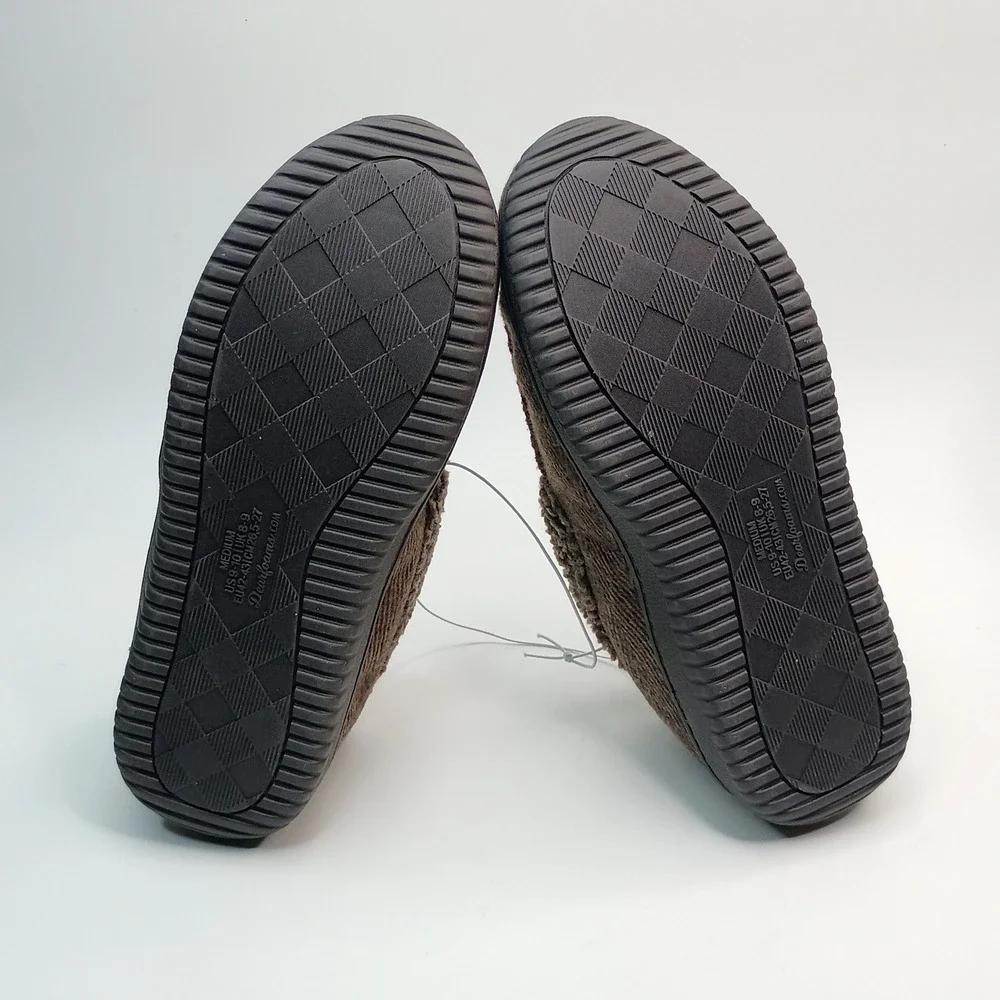 Dearfoams Memory Foam Moccasin Men Size M 9-10 Coffee Brown Herringbone Slippers